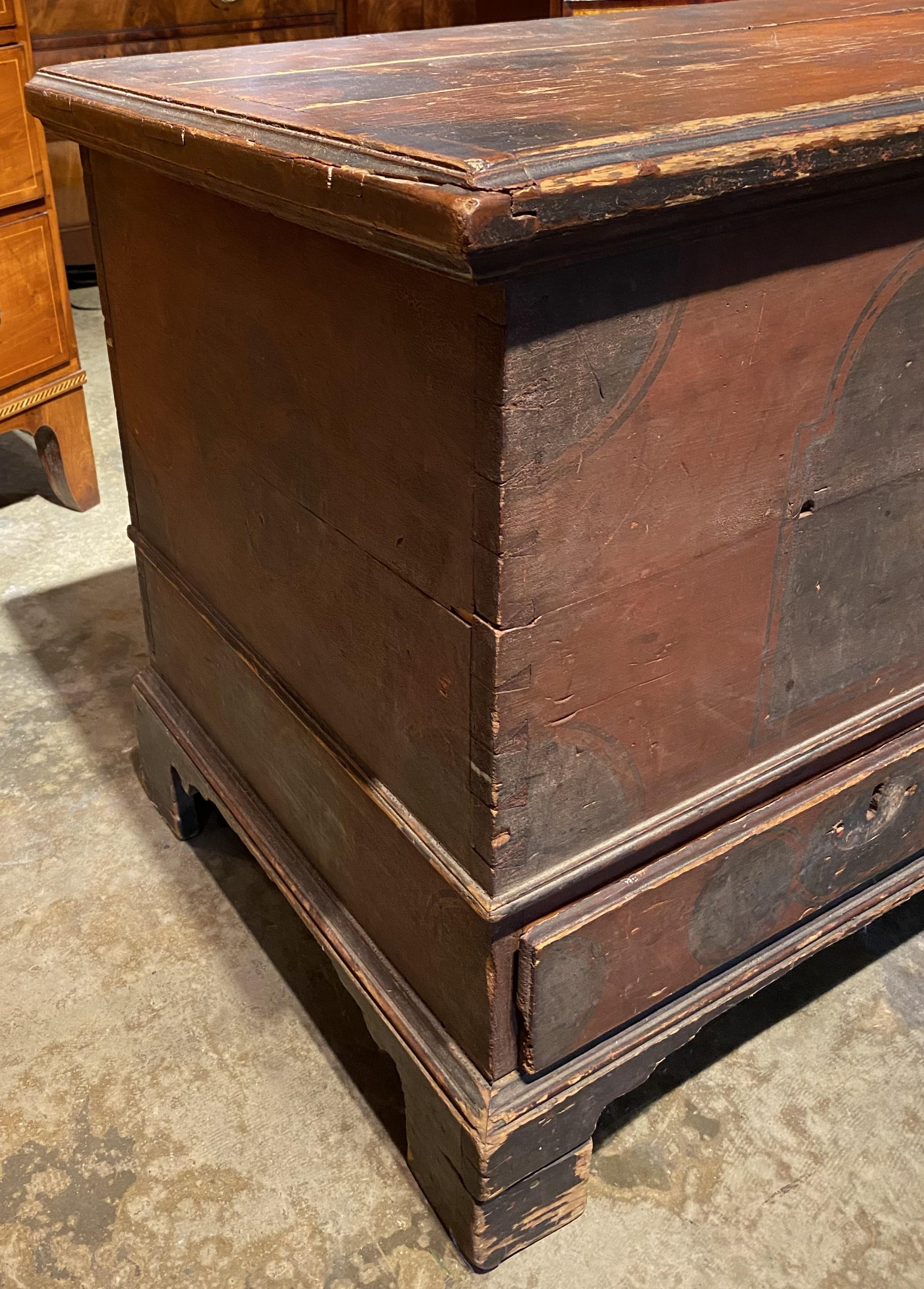 18th Century and Earlier 18th Century Pennsylvania Painted Two Drawer Dowry or Blanket Chest For Sale