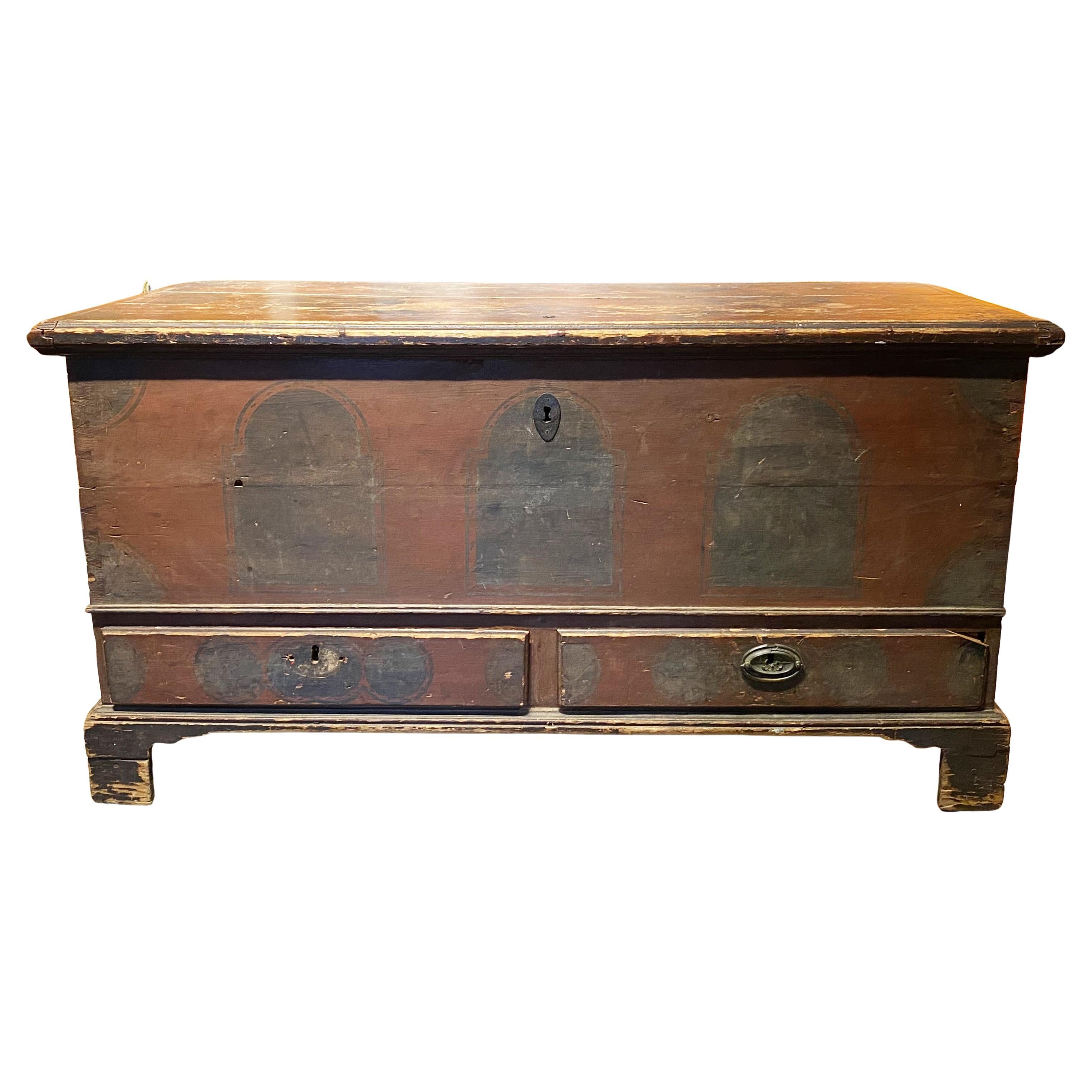 18th Century Pennsylvania Painted Two Drawer Dowry or Blanket Chest For Sale