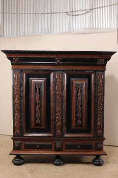 18th Century Period Baroque Kas Wardrobe Cabinet with Rich Carved Wood Details