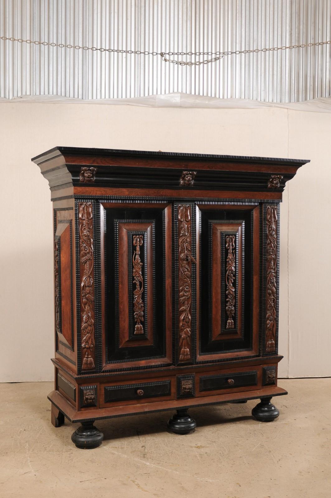 Swedish 18th Century Period Baroque Kas Wardrobe Cabinet with Rich Carved Wood Details For Sale