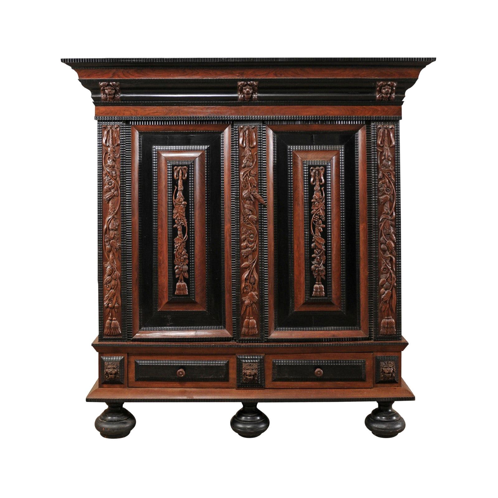 18th Century Period Baroque Kas Wardrobe Cabinet with Rich Carved Wood Details