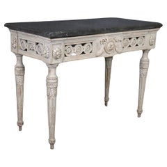 18th Century Period French Louis XVI Paint Decorated Marble Top Console Table