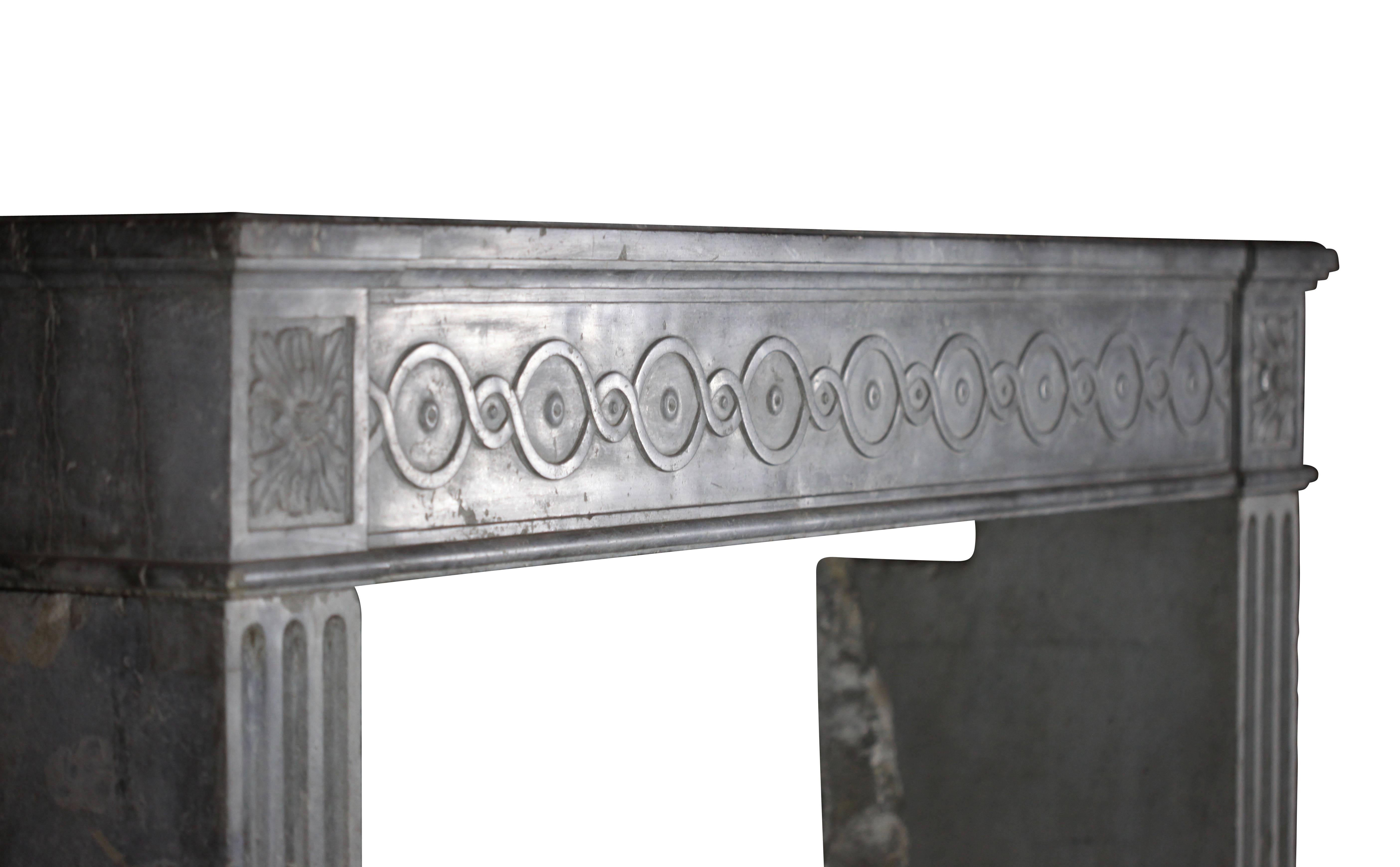 18th Century and Earlier 18th Century Period French Timely Grey Hard Limestone Fireplace Surround For Sale