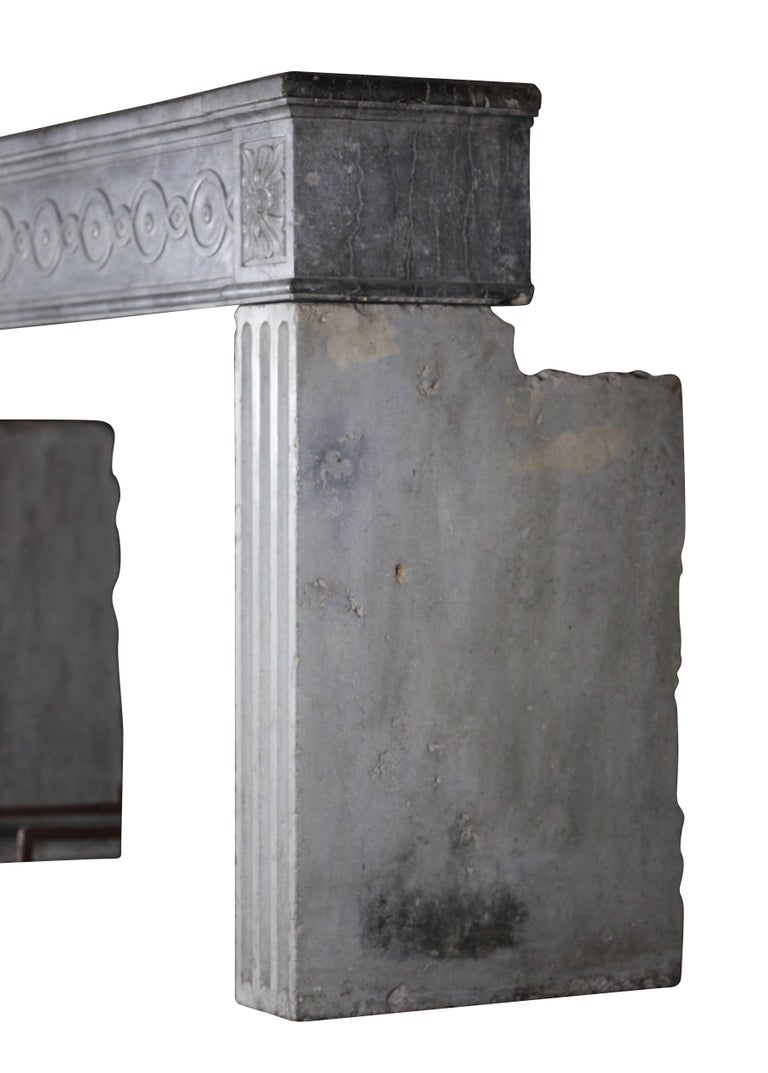 18th Century Period French Timely Grey Hard Limestone Fireplace Surround For Sale 3