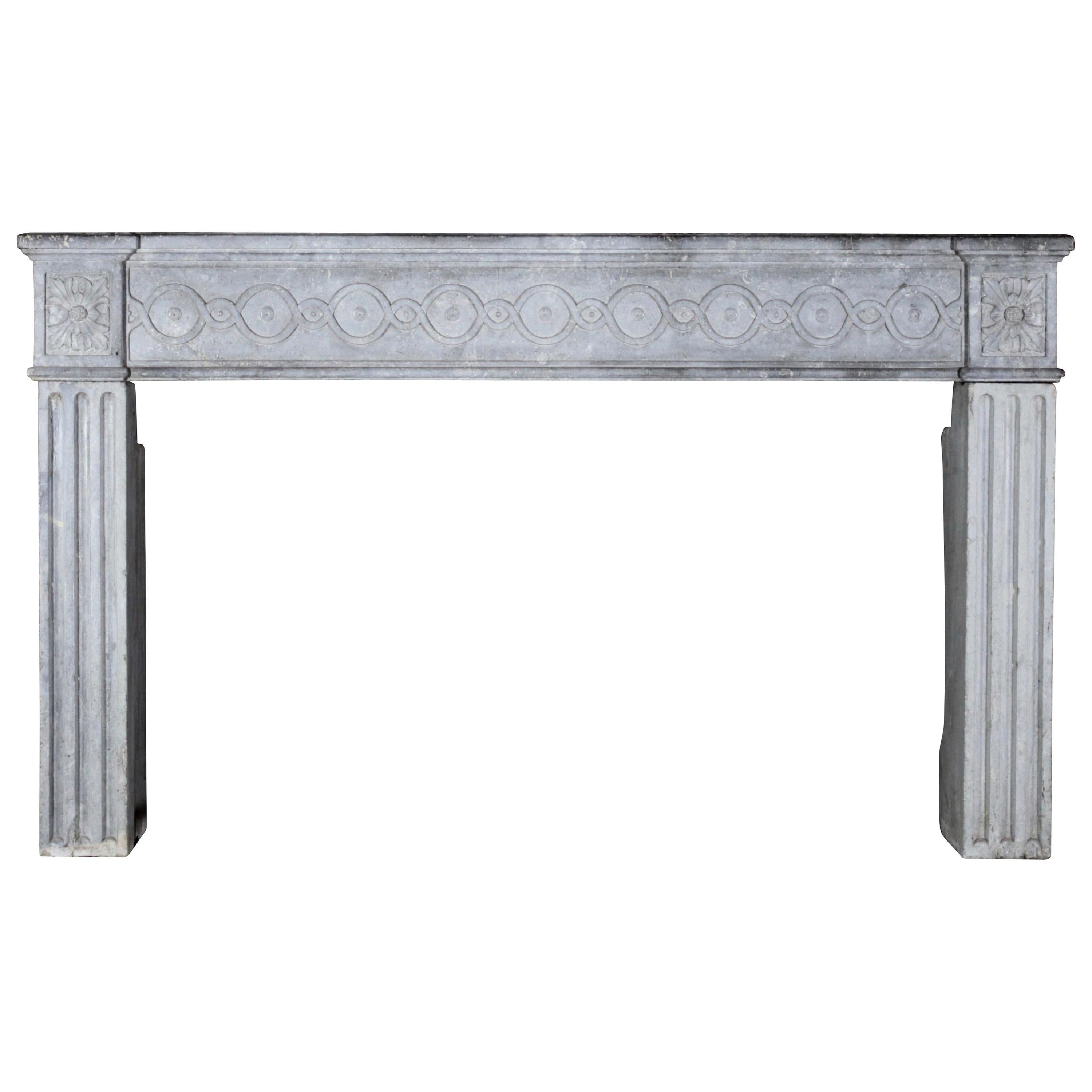 18th Century Period French Timely Grey Hard Limestone Fireplace Surround