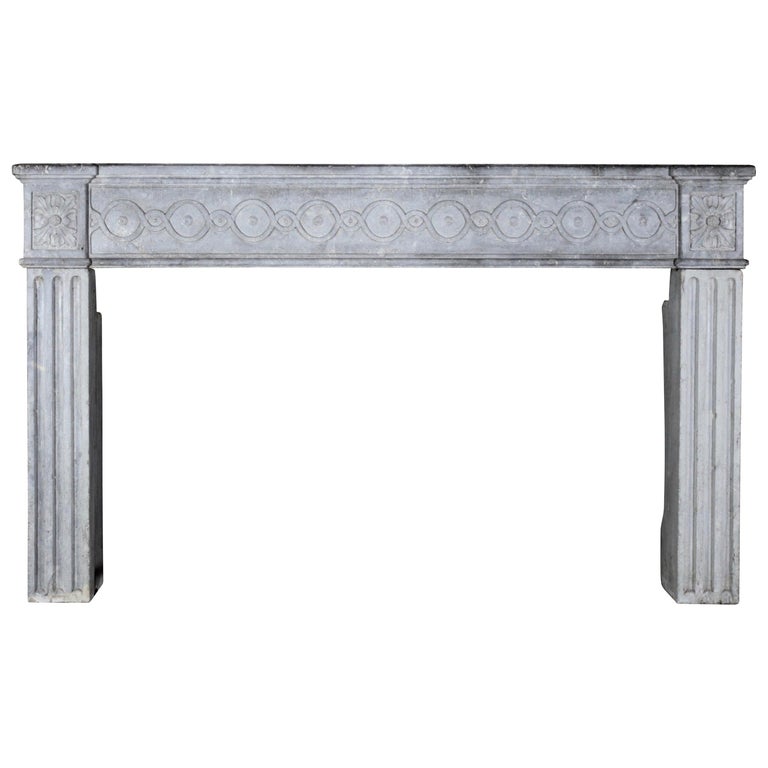 18th Century Period French Timely Grey Hard Limestone Fireplace Surround For Sale