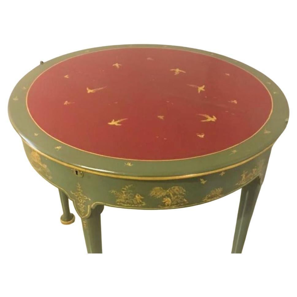 Walnut Chinoiserie Lacquer Games Side Table  For Sale