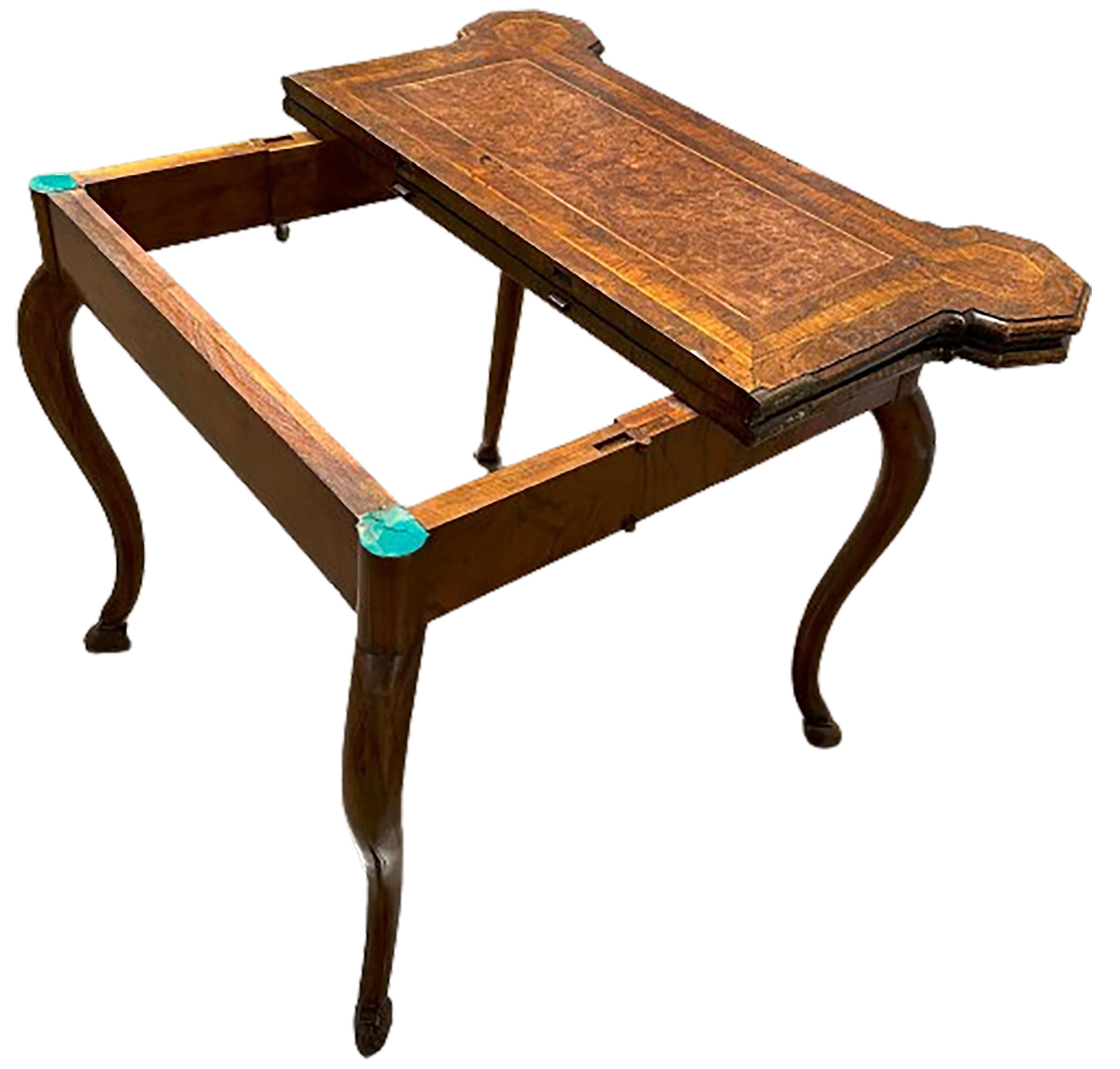 18th Century and Earlier 18th Century Period Italian Parquetry and Burl Game Table For Sale
