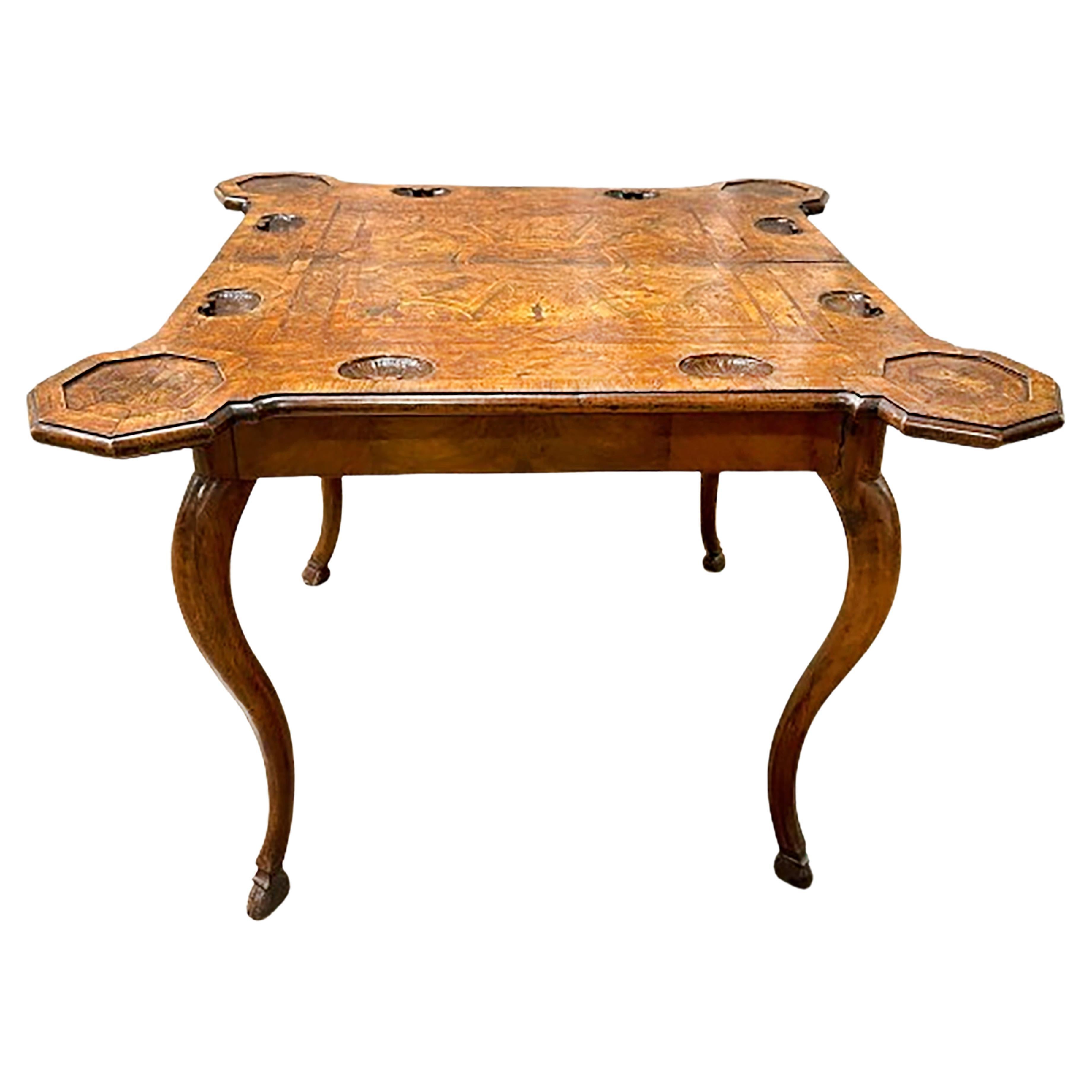 18th Century Period Italian Parquetry and Burl Game Table For Sale
