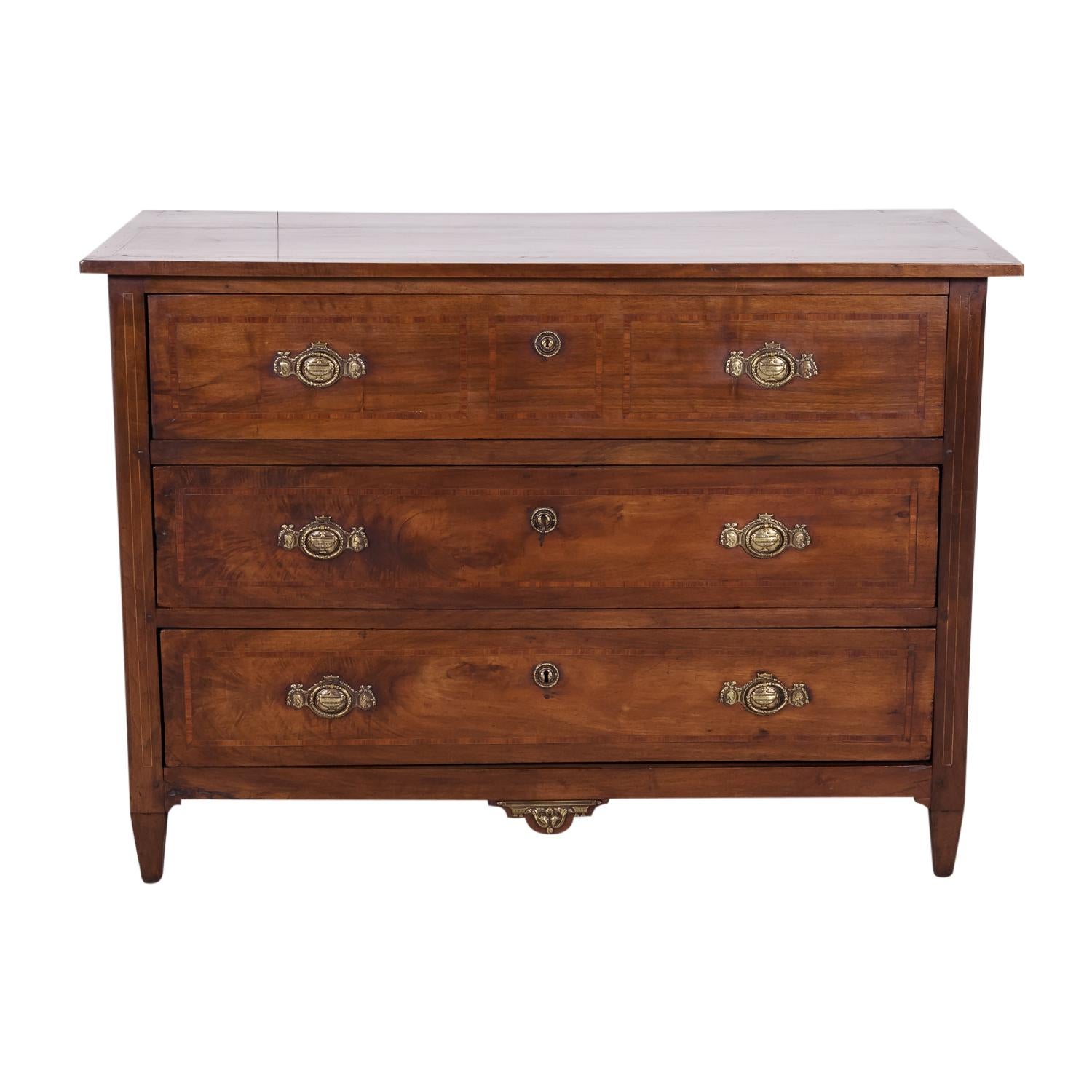French 18th Century Period Louis XVI Walnut and Parquetry Commode