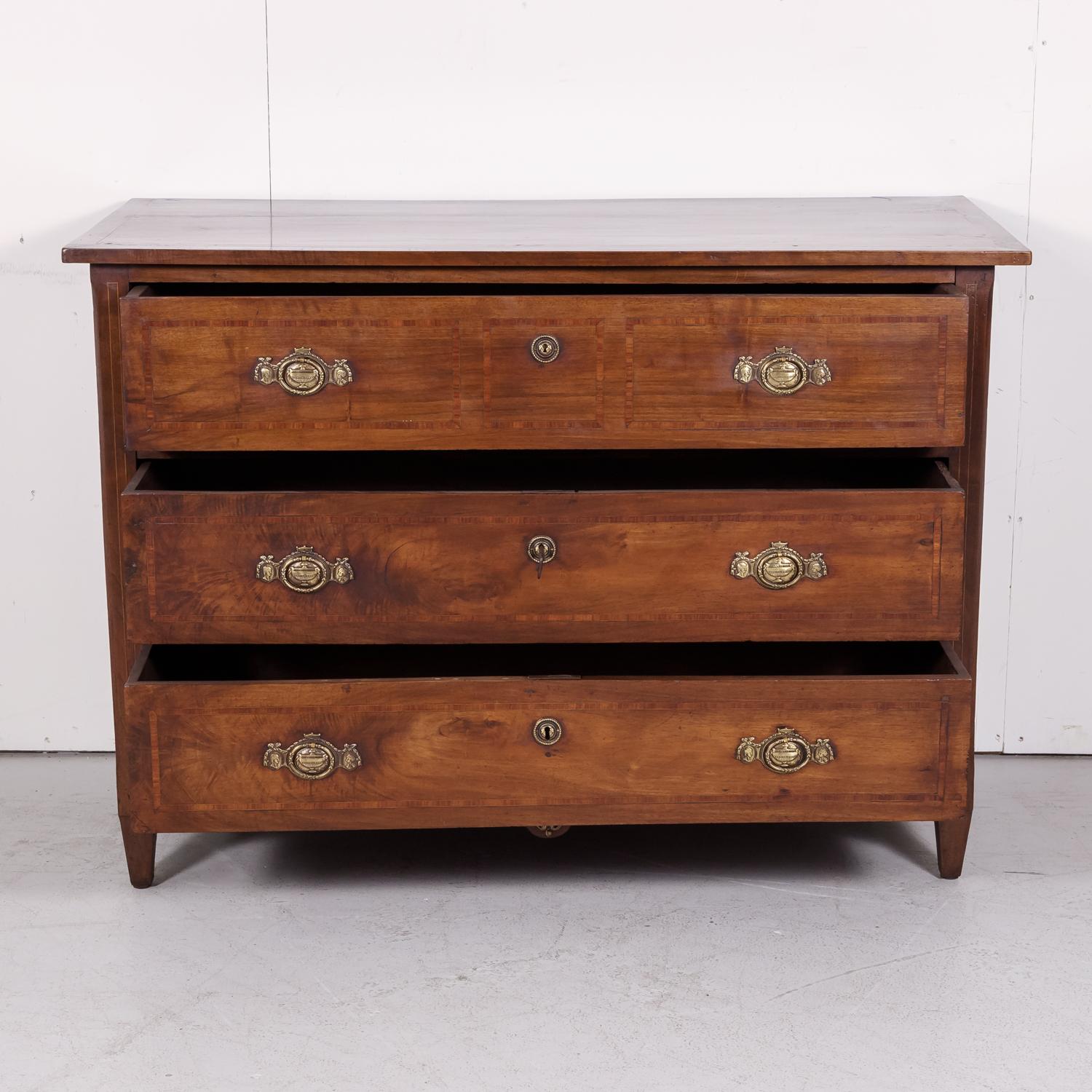 Fruitwood 18th Century Period Louis XVI Walnut and Parquetry Commode