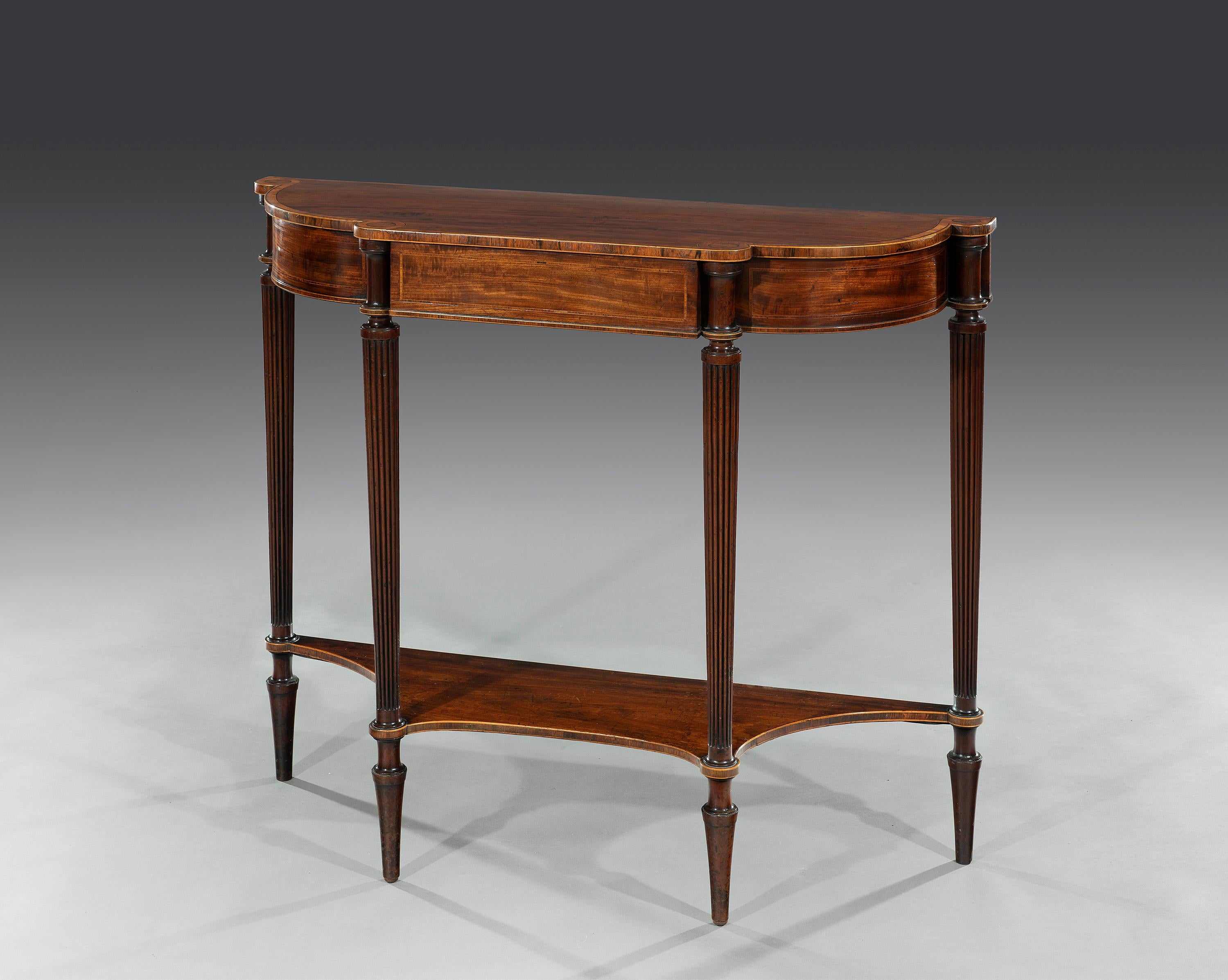 English 18th Century Period Mahogany & Rosewood Crossbanded Demilune Pier Table