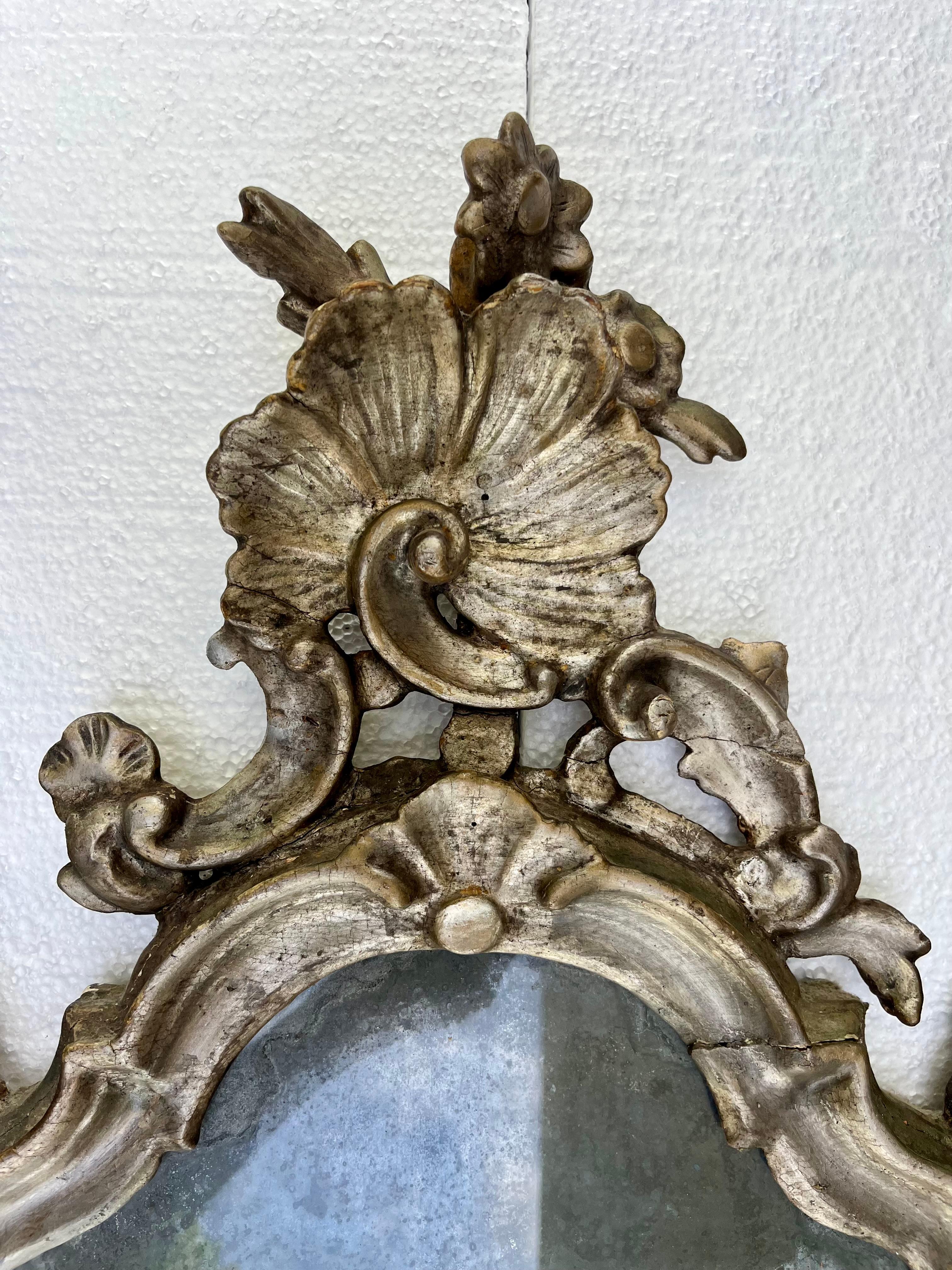 Italian 18th Century Period Rococo Venetian Carved and Silvered Mirror For Sale