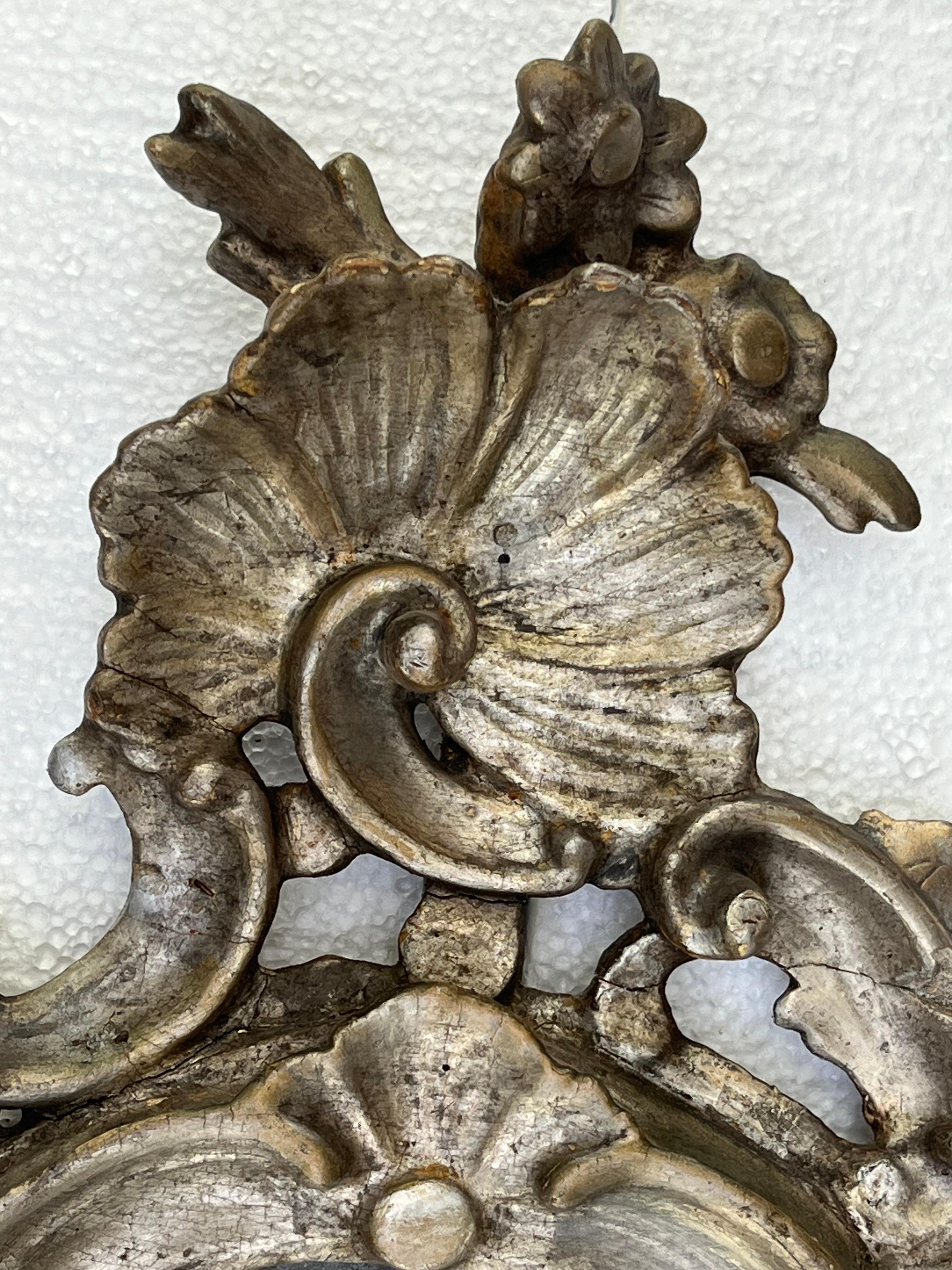 Mercury Glass 18th Century Period Rococo Venetian Carved and Silvered Mirror For Sale