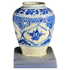 18th Century Persian Blue and White Glazed Stoneware Vase
