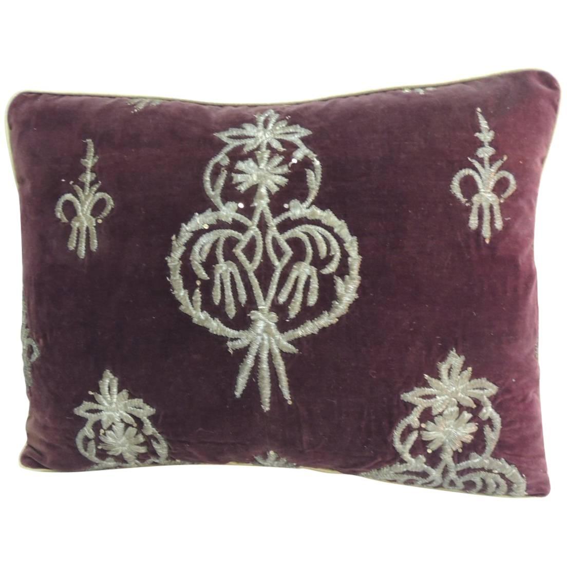 18th Century Persian Metallic Threads Embroidered Decorative Pillow
