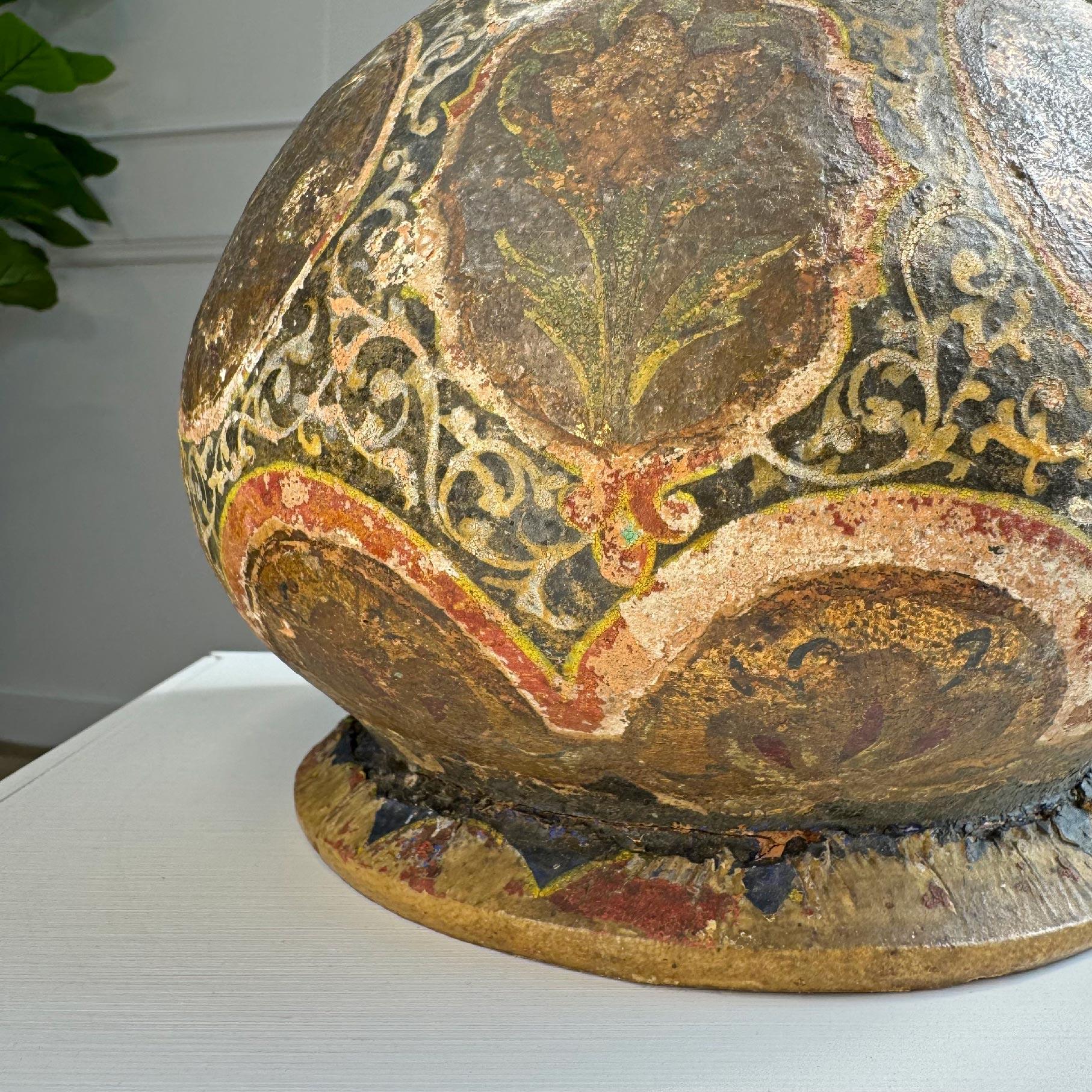 18th Century Persian Polychrome and Gold Decorated Terracotta Vase For Sale 2