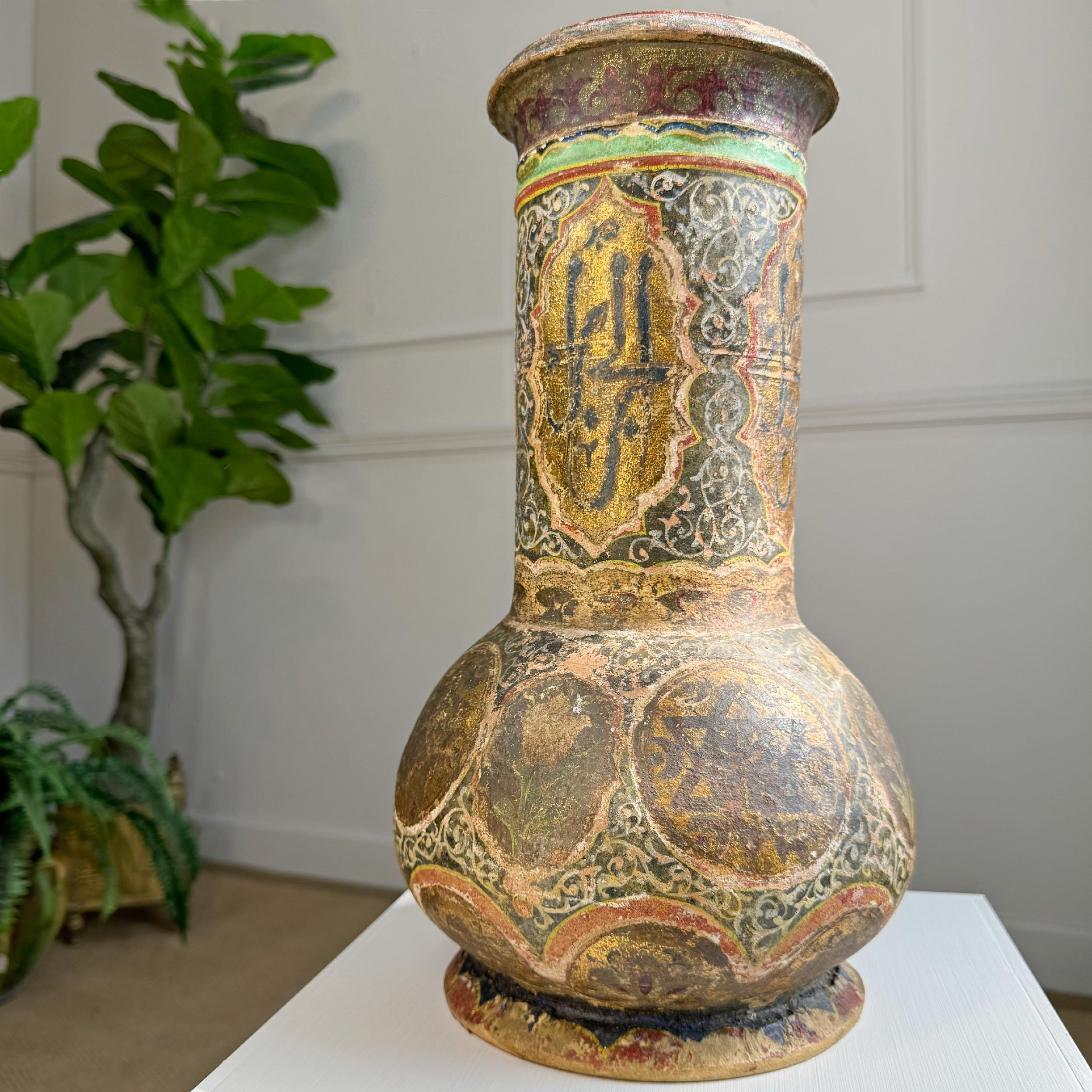 18th Century Persian Polychrome and Gold Decorated Terracotta Vase For Sale 3