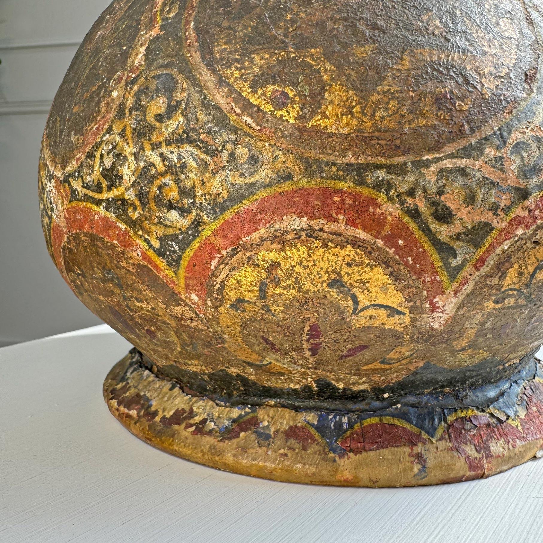 18th Century Persian Polychrome and Gold Decorated Terracotta Vase For Sale 4