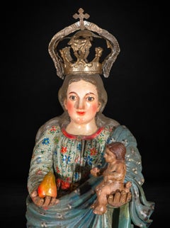 18th Century Peruvian Colonial Virgin of the Martyrs Polychromed Wood Sculpture