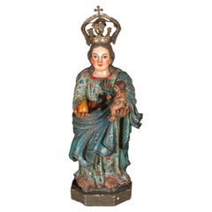 18th Century Peruvian Colonial Virgin of the Martyrs Polychromed Wood Sculpture