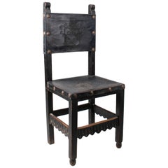 Antique 18th Century Peruvian "frailero" Leather Back and Seat Wooden Chair