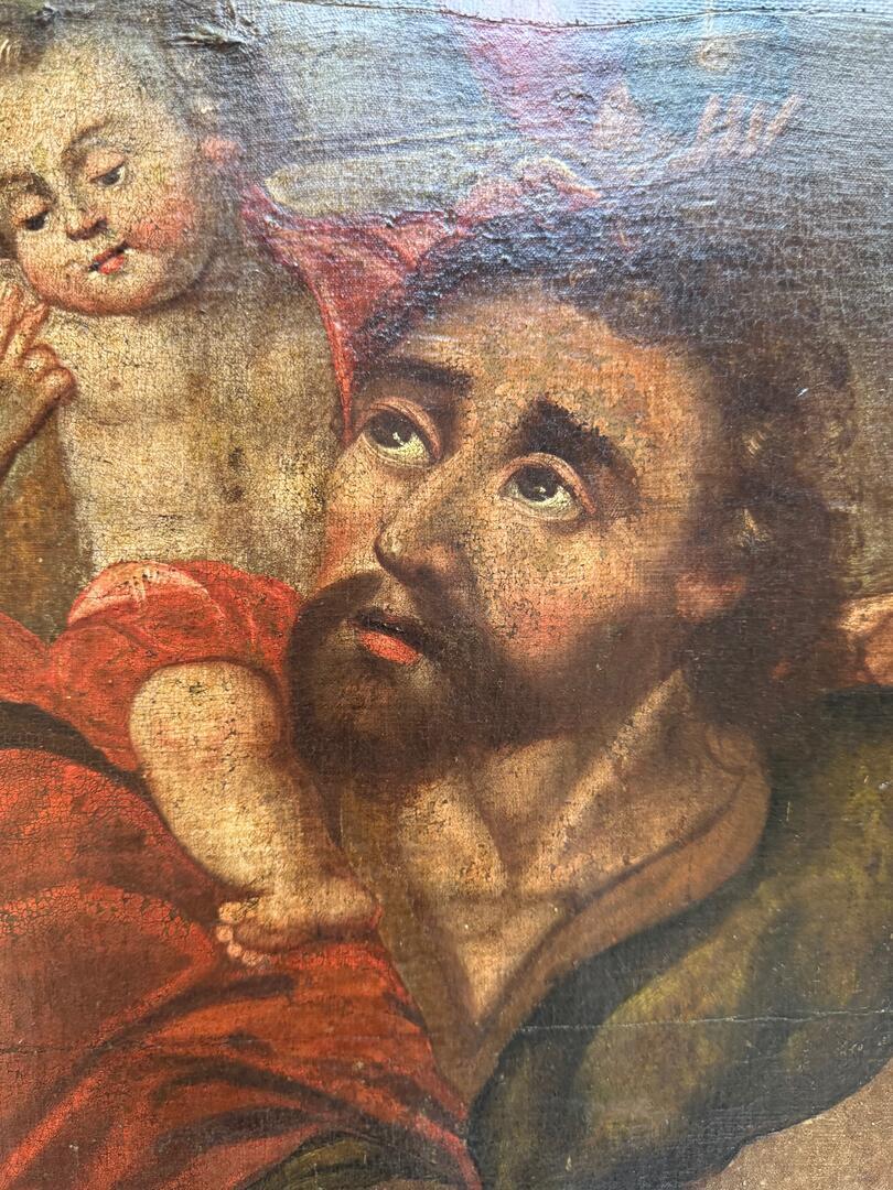 Óleo Colonial Español Peruano del Siglo XVIII sobre Lienzo -  San Cristóbal Pintado a mano en venta