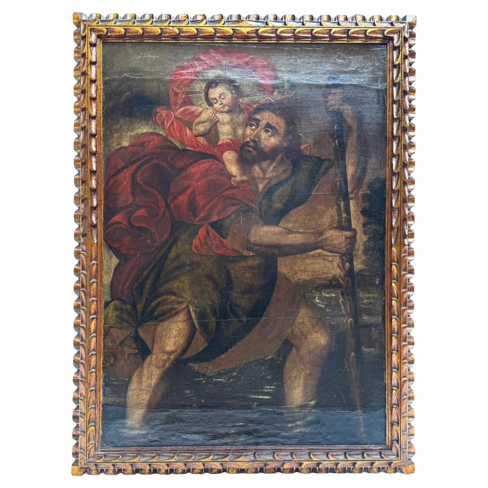 Olio su tela del XVIII secolo in stile Spanish Colonial (Peruvian)  Saint-Christoph