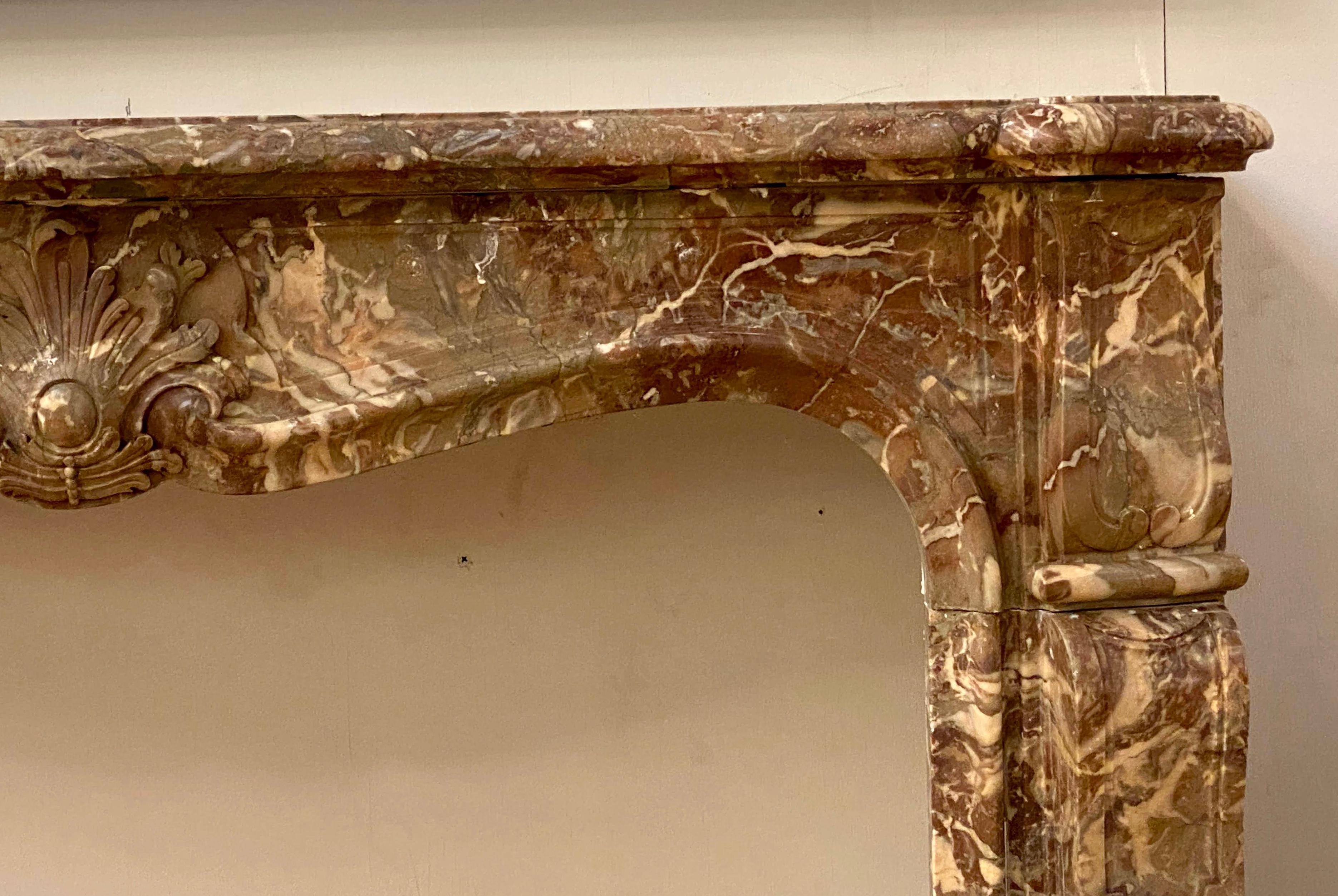 18th Century Petite Antique French Marble Mantel Louis XV Style Hand Carved In Good Condition In New York, NY