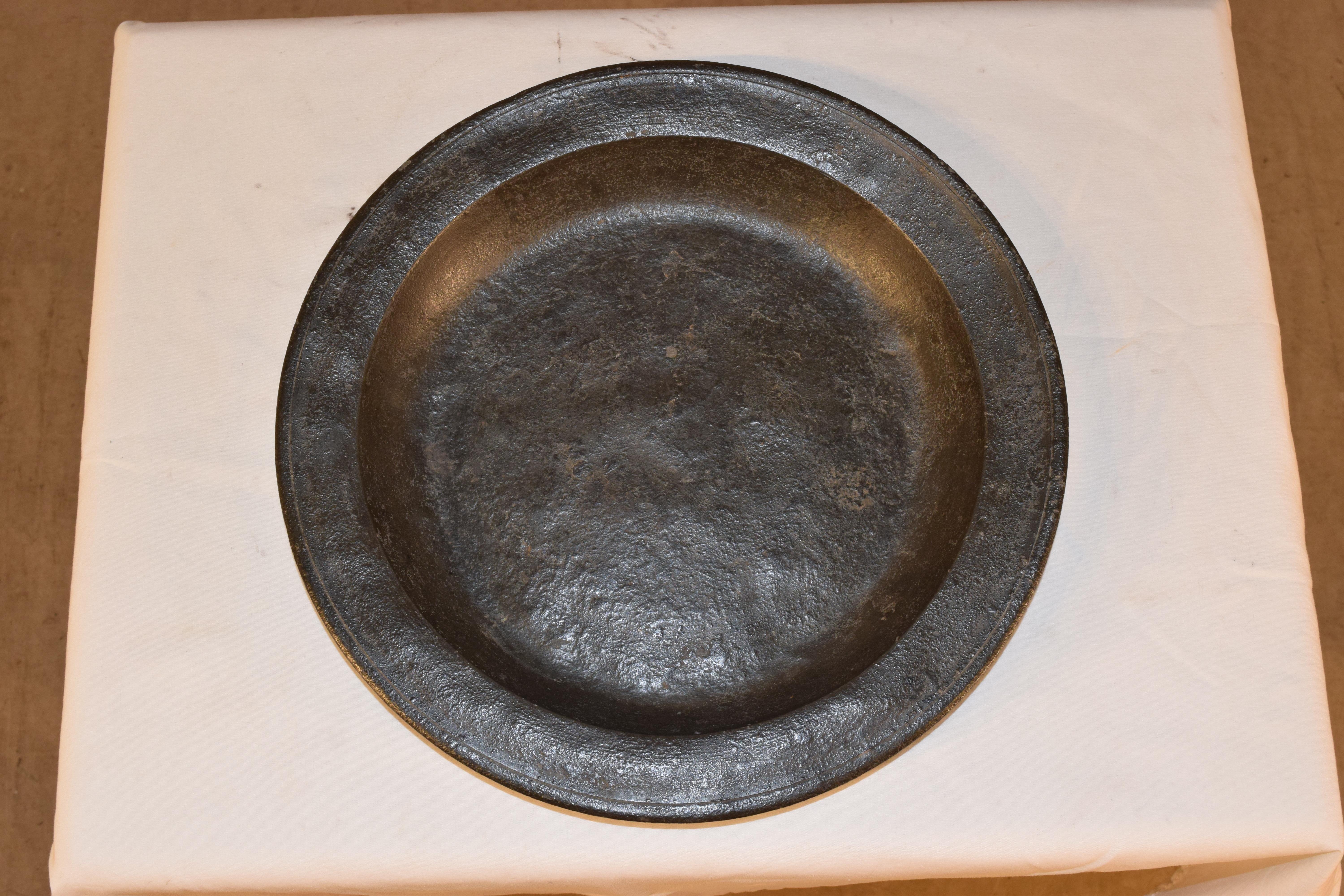 18th century pewter serving bowl from England with excellent patina.