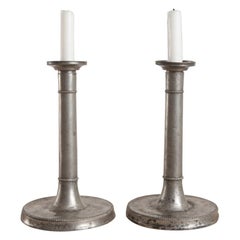 Antique 18th Century Pewter Neoclassical Candlesticks Pair by Pehr Henrik Lundén, Sweden