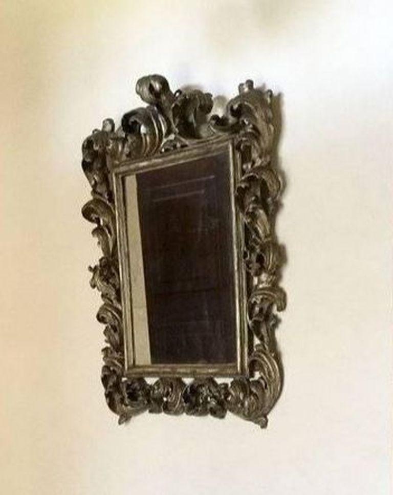 Glazed 18th Century Pewter-Toned Baroque Style Hall Mirror For Sale