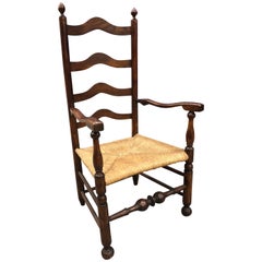 18th Century Philadelphia Ladder Back Armchair Turned Stretcher, 1760