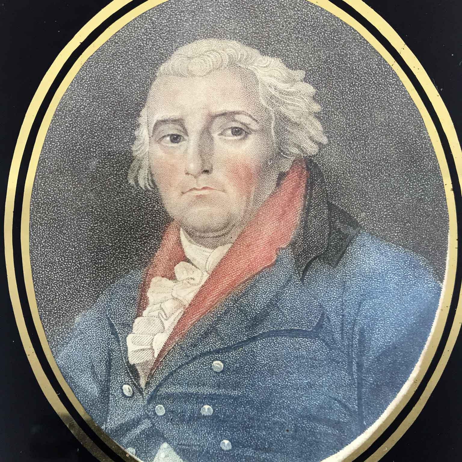 18th century Philip James de Loutherbourg Portrait English school miniature etching on paper, of oval shape, set in a black and gold decoration frame. In good condition, original water-colour, French origin, dating back to late 18th century.
Philip