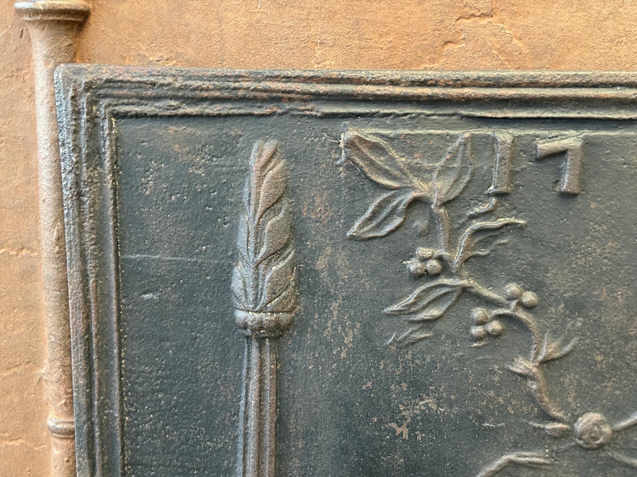 French 18th Century 'Pillars with Decoration' Fireback / Backsplash, France For Sale