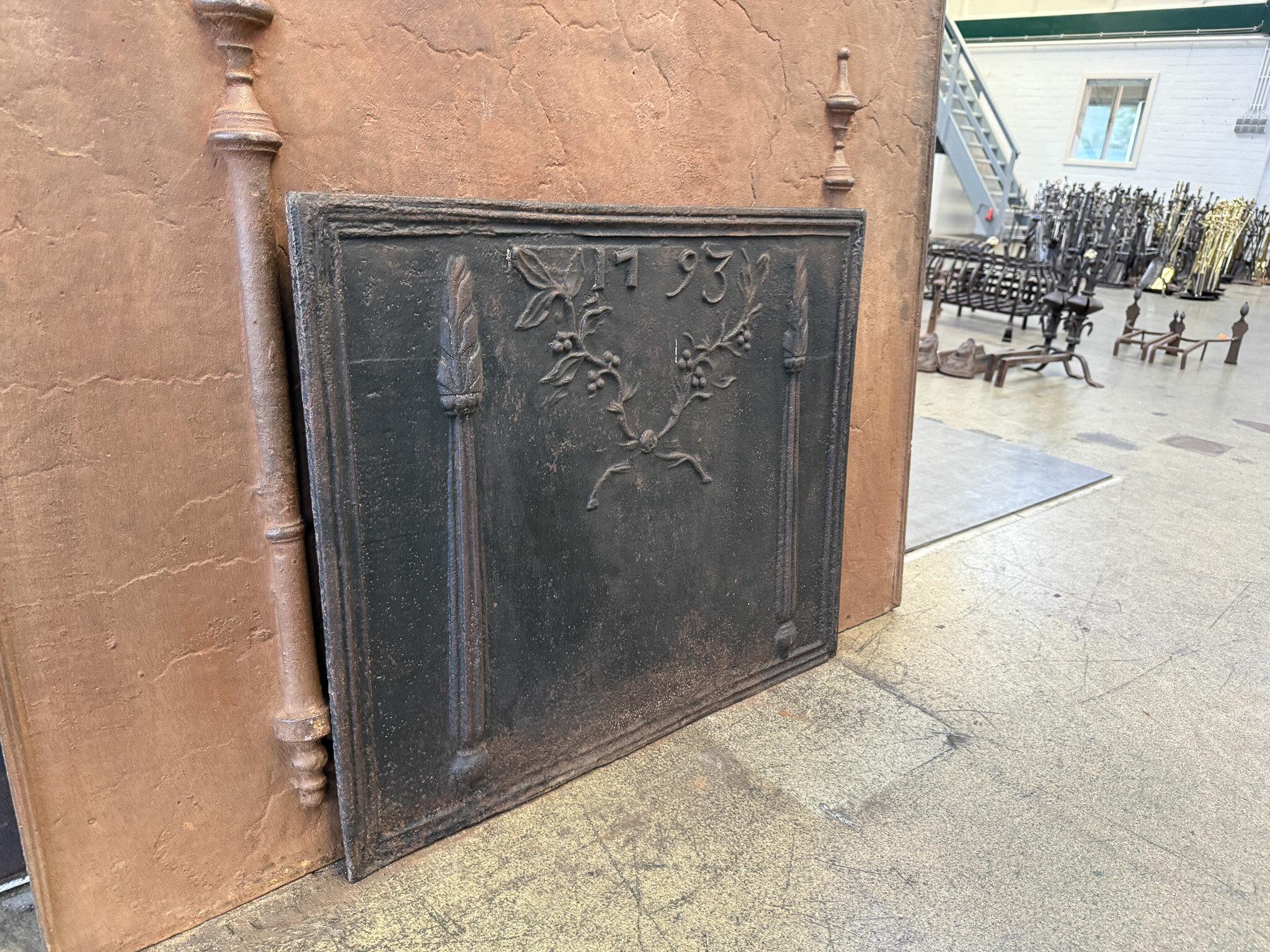 Iron 18th Century 'Pillars with Decoration' Fireback / Backsplash, France For Sale
