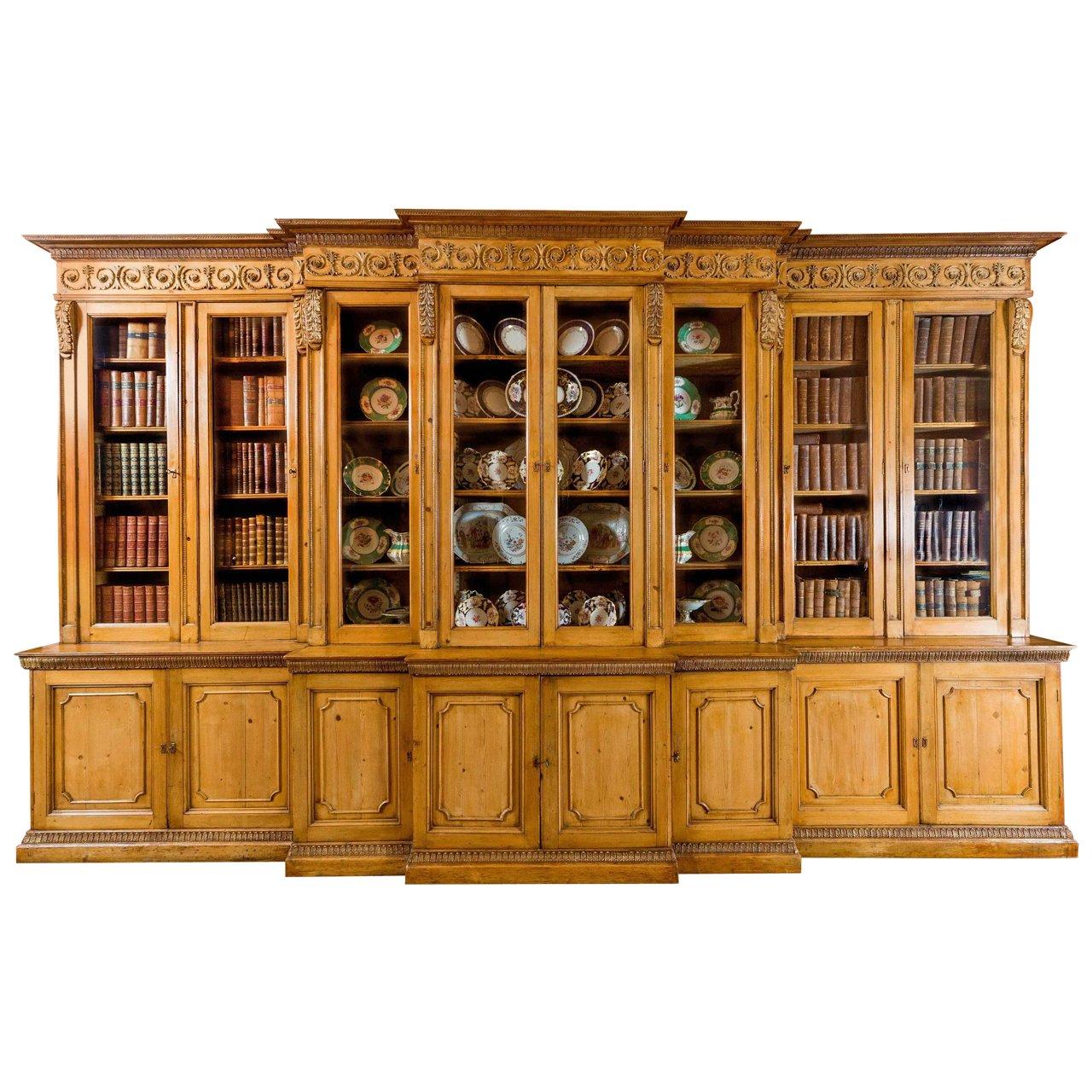 18th Century Pine Triple Breakfront Bookcase