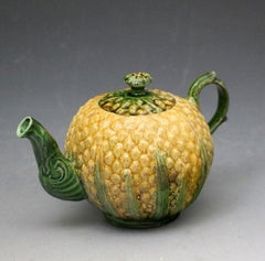 18th Century Pineapple Pattern Lead Glazed Creamware Pottery Teapot