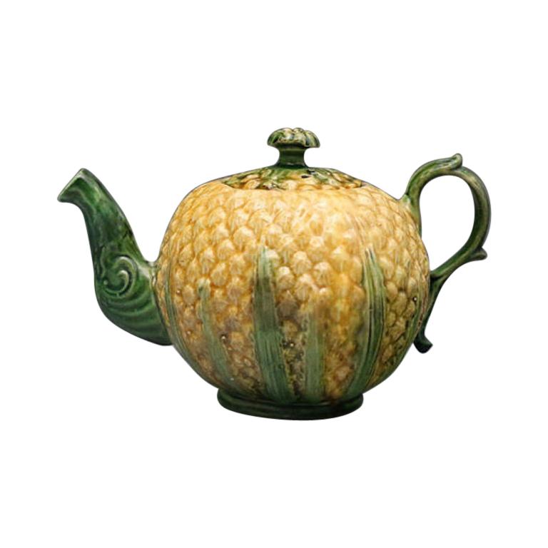 18th Century Pineapple Pattern Lead Glazed Creamware Pottery Teapot For Sale