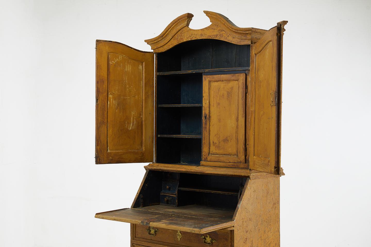 European 18th Century Pinewood Bureau Cabinet with Original Paint For Sale