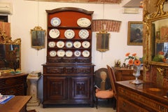 18th Century Plate Rack Cupboard Dark Walnut Baroque Sculptures, 1700s