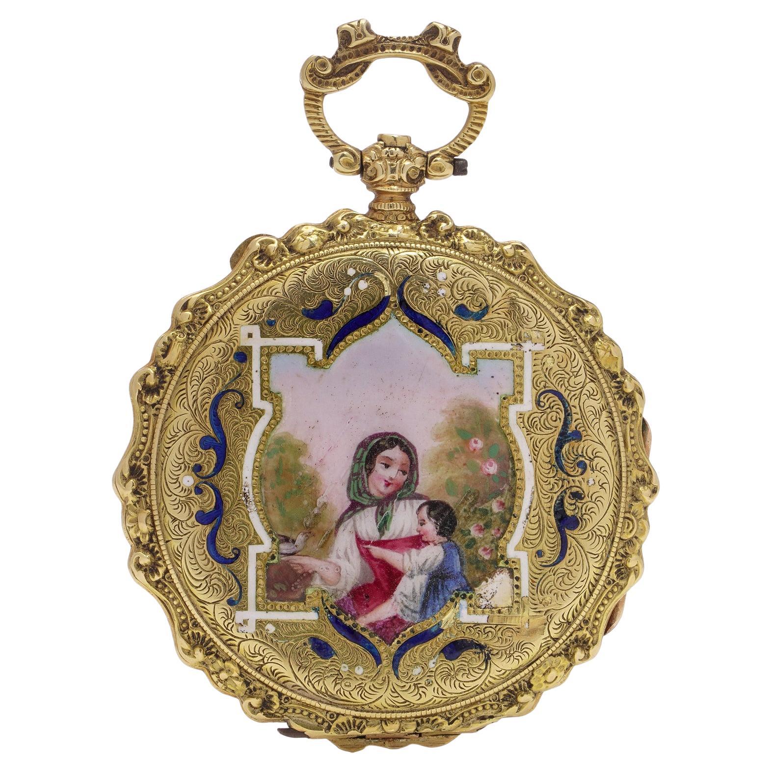 Orologio da tasca del XVIII secolo con ritratto in smalto dipinto