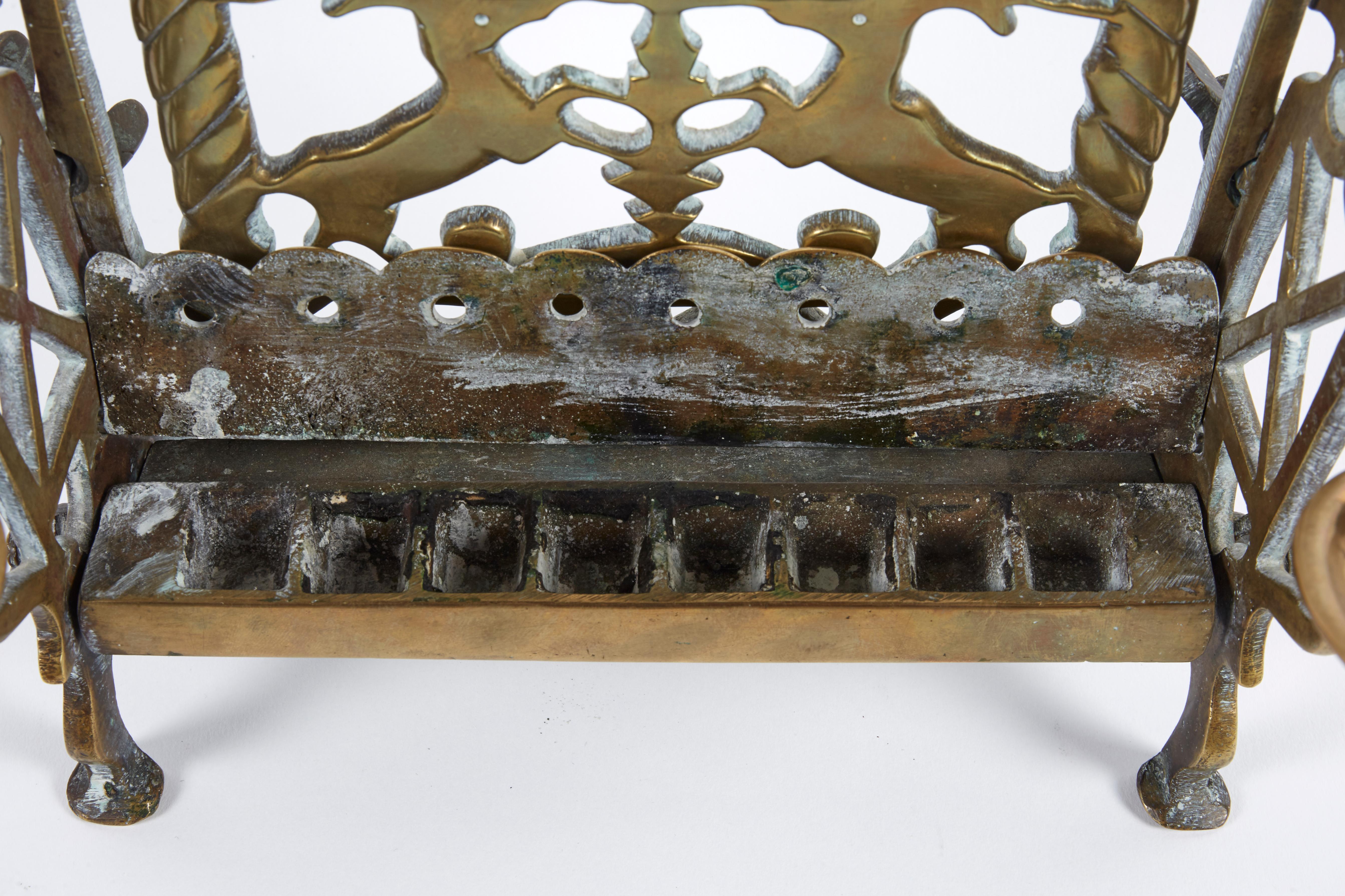 18th Century Polish Brass Hanukkah Lamp Menorah In Good Condition In New York, NY
