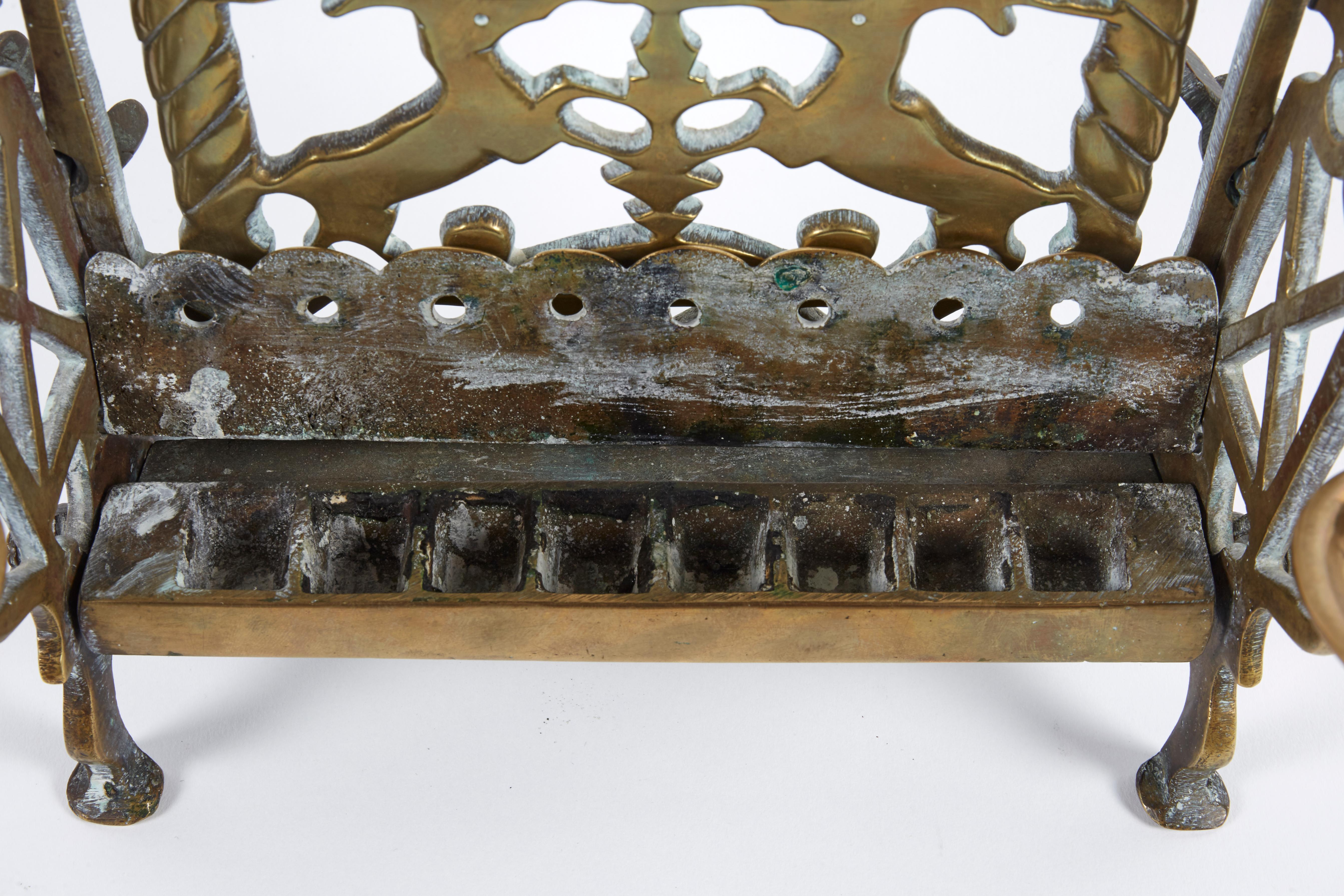 18th Century Polish Brass Hanukkah Lamp Menorah In Good Condition For Sale In New York, NY