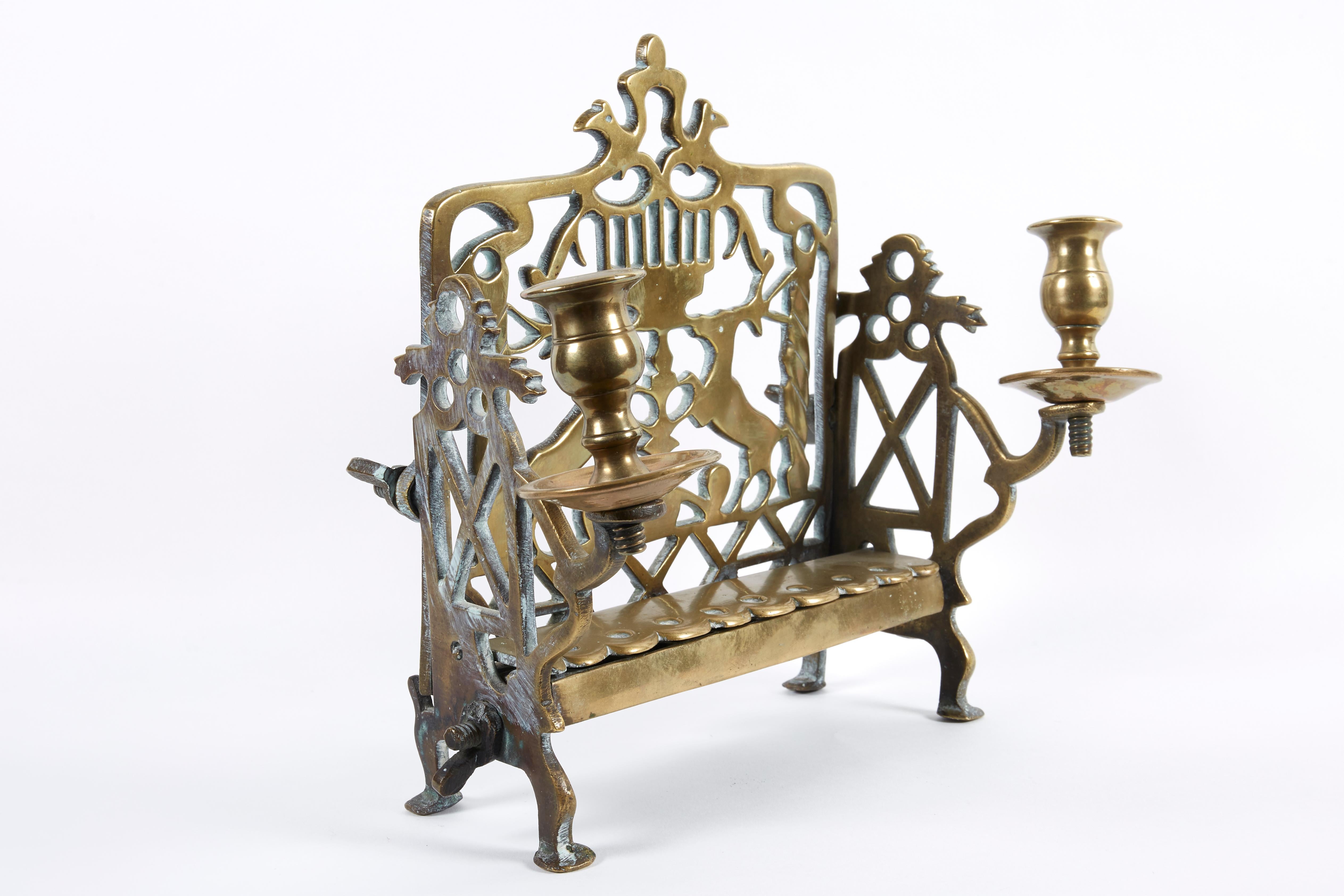 18th Century Polish Brass Hanukkah Lamp Menorah 1