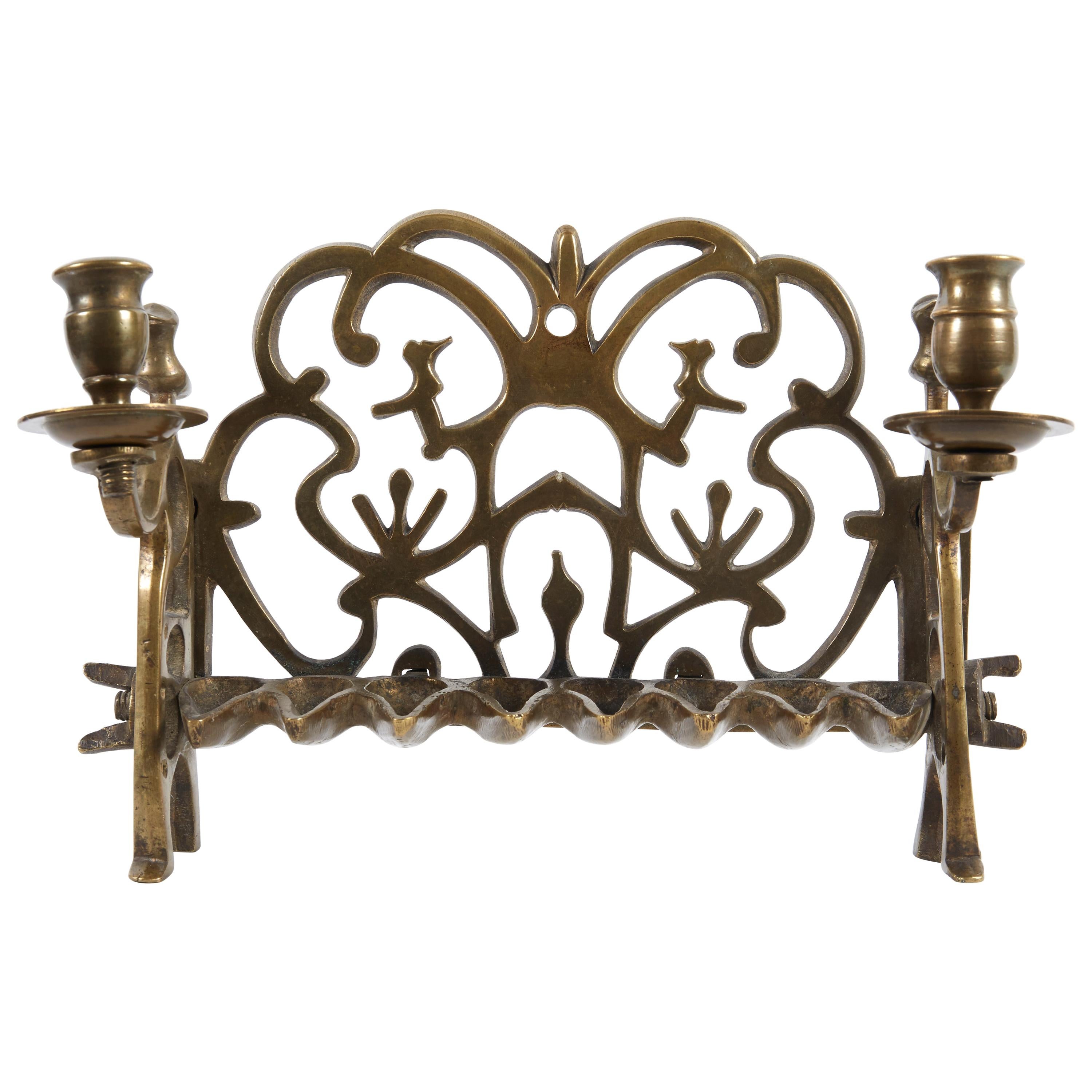 18th Century Polish Brass Hanukkah Lamp Menorah For Sale