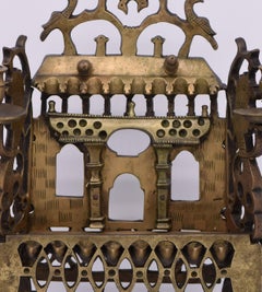 18th Century Polish Brass Hanukkah Lamp Modeled after Synagogue Facade