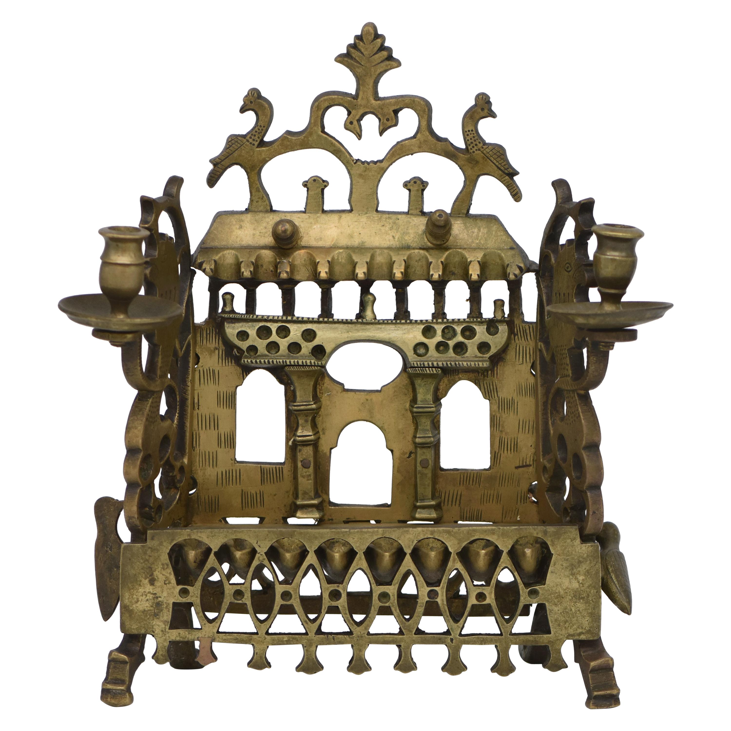 18th Century Polish Brass Hanukkah Lamp Modeled after Synagogue Facade For Sale