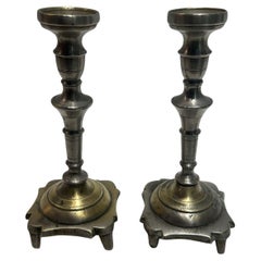 18th-Century Polish Candle Holders – Primitive Judaica with Silvering Remnants