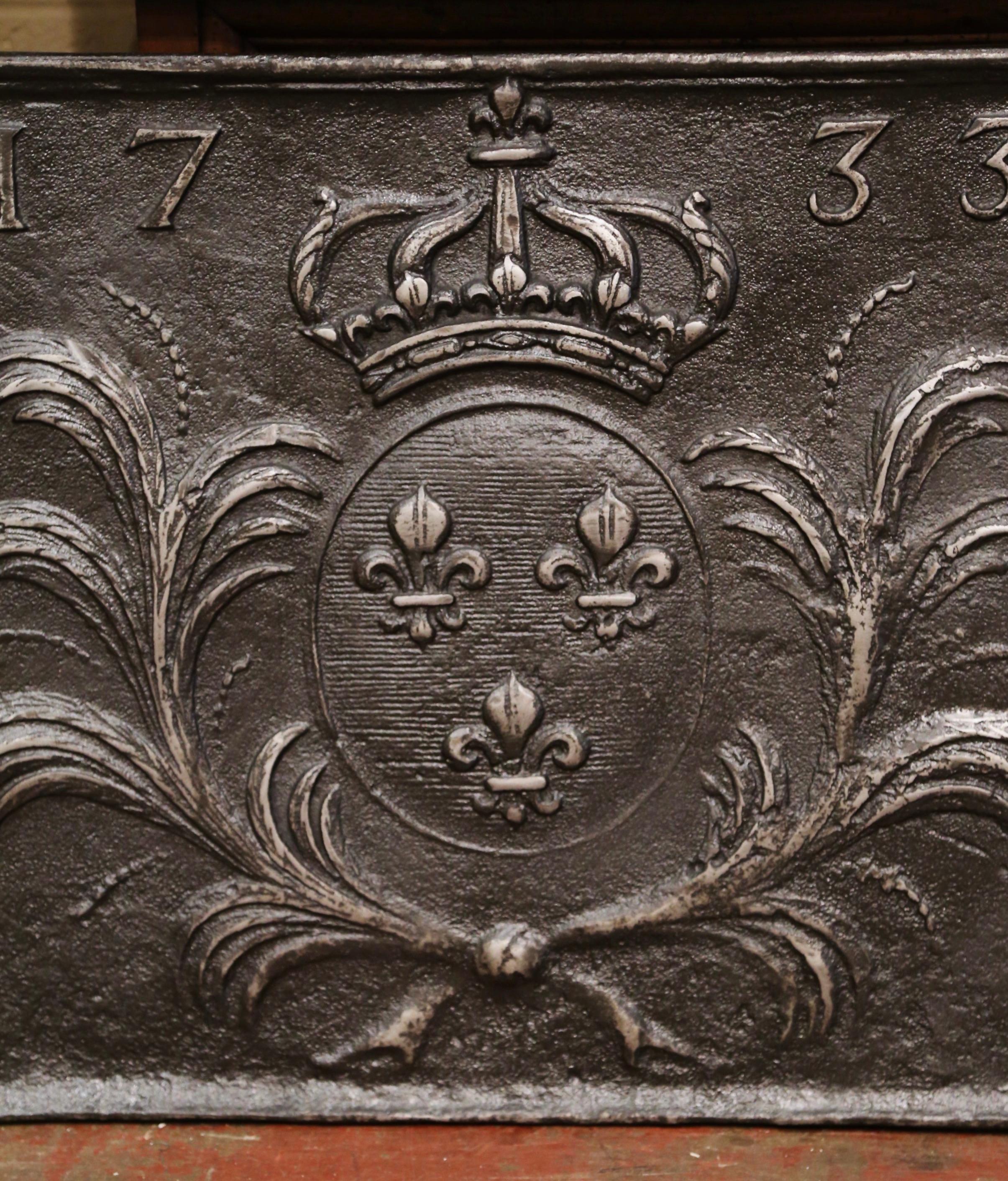 Louis XIV 18th Century Polished Iron Fireback with Royal Coat of Arms of France
